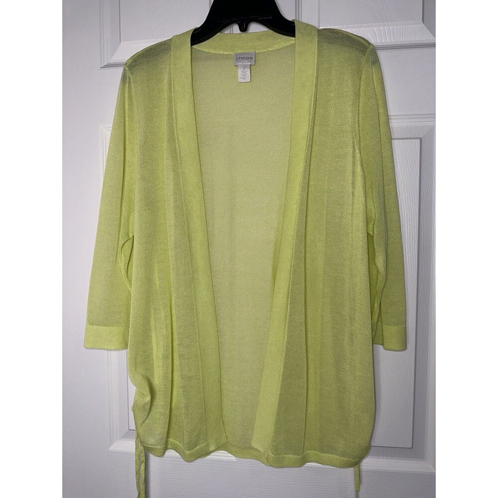 Chico's Lightweight Open Cardigan Sweater Size 2/ Large Yellow Green
